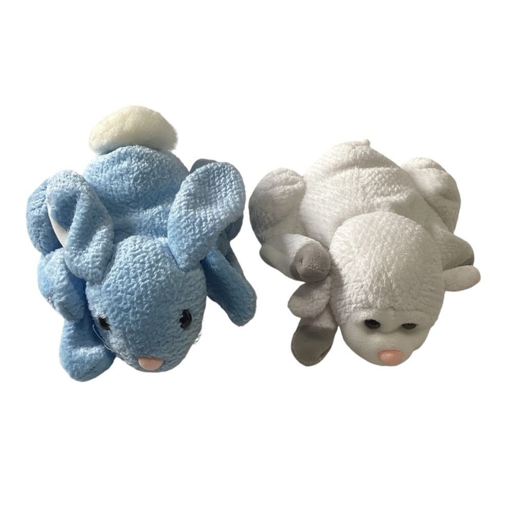 Plush Creations Bunny and Lamb Hand Puppet Set Blue White Easter Animals 2pc